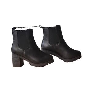 RUE 21 Slip On High ANKLE Chunky‎ BOOTS 3" Heels SIZE 7  BLACK  NEW